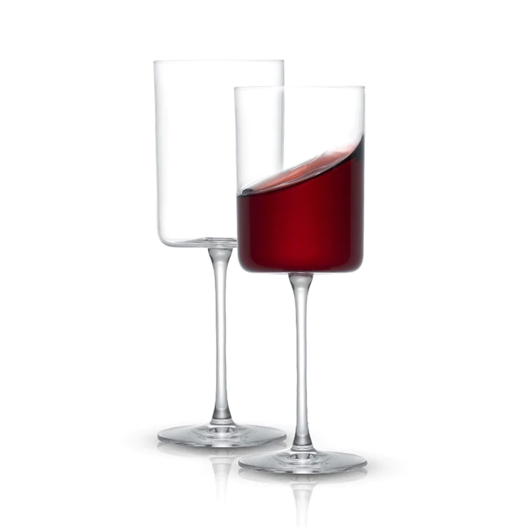 CodYinFI Square Wine Glasses Set of 4 - Unique 16oz Flat Bottom Wine Glasses  with Stem - Handmade Cylinder Stemware for Red or White Wine - Modern Bar  Drinkware for Entertaining 