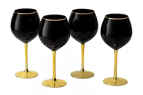 Black Wine Glasses Gold Stemmed